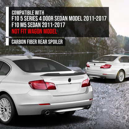 G-PLUS Rear Trunk Spoiler Wing Compatible with BMW F10 5 Series 4 Door Sedan Model 2011-2017 Fit BMW F10 M5 Sedan 2011-2017 Not Fit Wagon Model Carbon Fiber Black