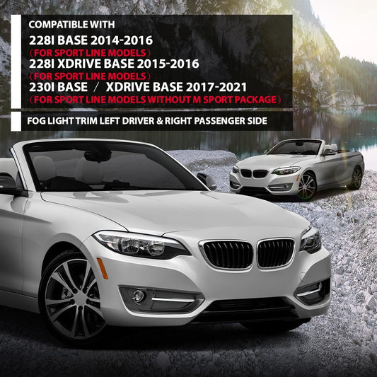 G-PLUS Left and Right Side Fog Light Cover Molding Compatible with BMW 230i xDrive Base 2017-2021 For Sport Line Models Without M Sport Package 51117343731, 51117343732, BM1039163, BM1038163 Black