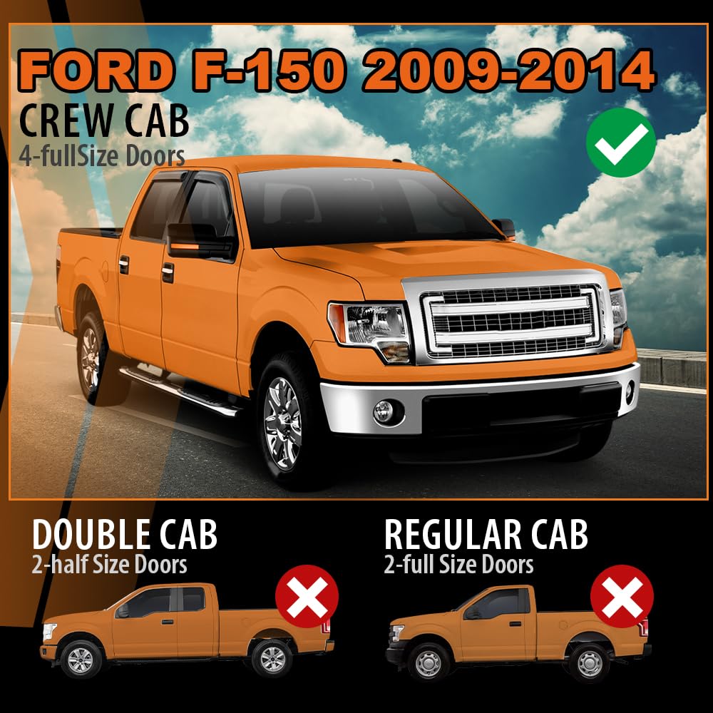 G-PLUS Out-Channel Mount Ventvisor Window Deflectors Compatible with Ford F150 SuperCrew Crew Cab 2009-2014 Fit Ford F150 SVT Raptor SuperCrew Cab 2010-2014 4 PCS Smoky