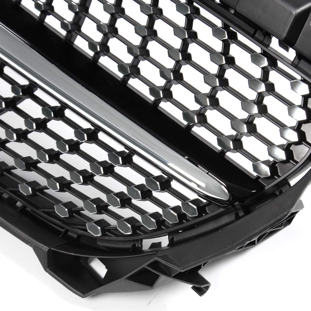 Compatible with W117 CLA Class CLA180 CLA200 CLA250 CLA260 CLA45 AMG 2014 2015 2016 Front Diamond Style Bumper Grille Upper Hood Grill Trim Shell Chrome Black