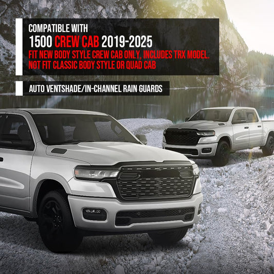 G-PLUS in-Channel Auto Vent Window Visor 4pcs Compatible with Dodge Ram 1500 Crew Cab 2019-2025 Not Fit Classic Body Style or Quad Cab in-Channel Rain Guards Smoke