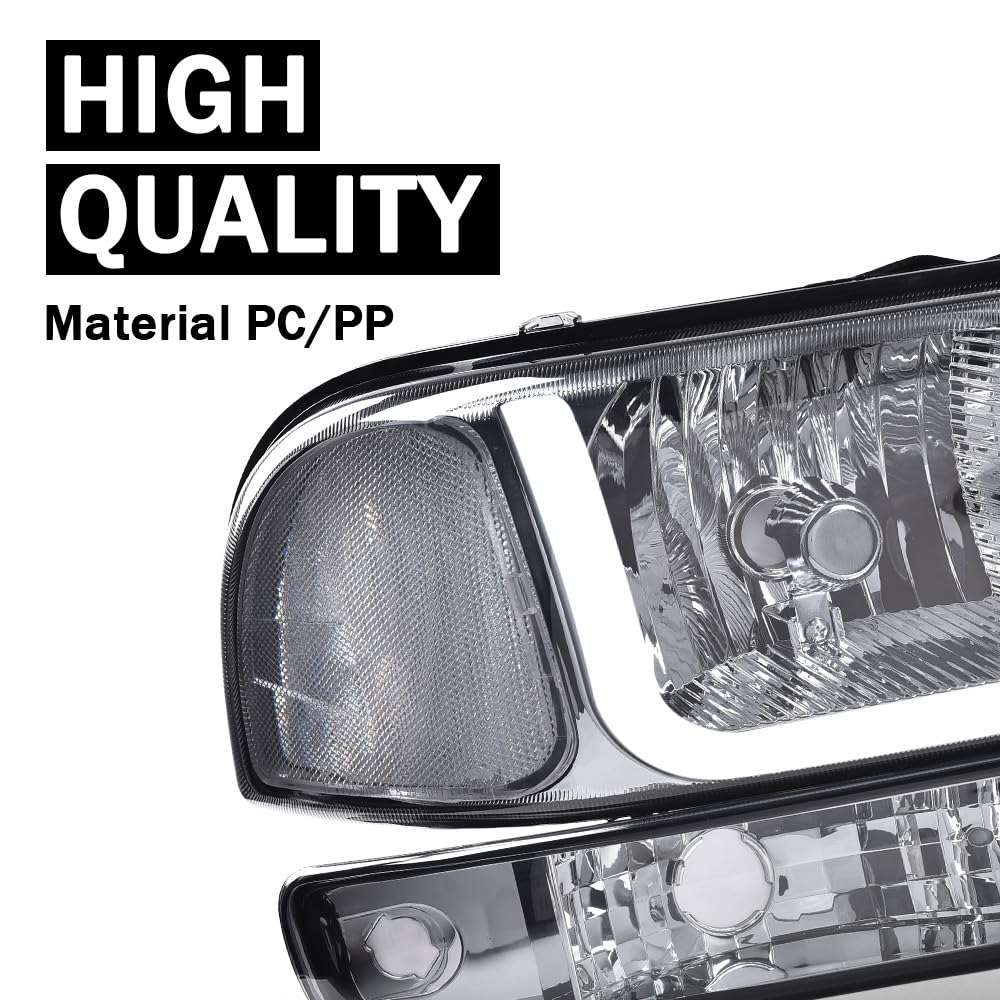 G-PLUS LED DRL Headlights Assembly, Compatible with 1999-2007 GMC Sierra 1500/2001-2007 GMC Sierra 1500 HD Bumper Headlamps, Smoky Lens Chrome Housing Clear Reflector,faros delanteros