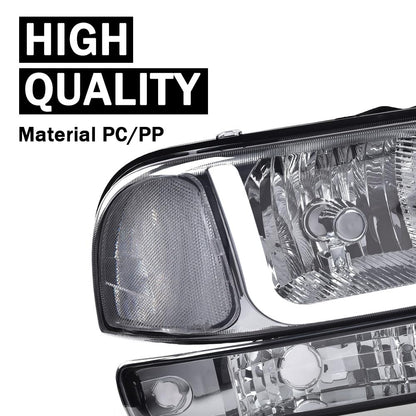 G-PLUS LED DRL Headlights Assembly, Compatible with 1999-2007 GMC Sierra 1500/2001-2007 GMC Sierra 1500 HD Bumper Headlamps, Smoky Lens Chrome Housing Clear Reflector,faros delanteros