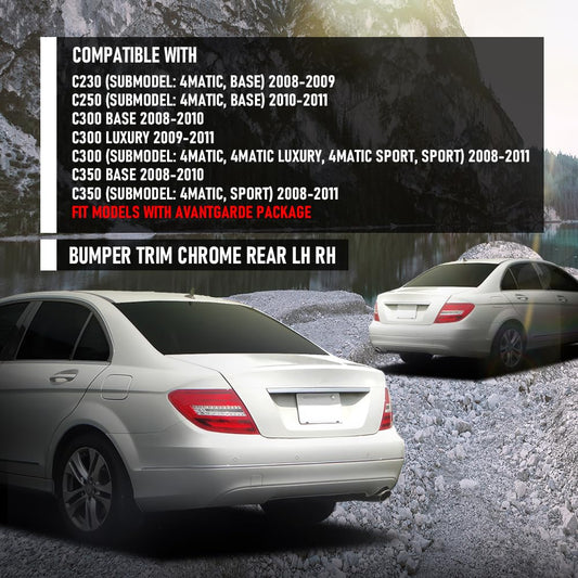 G-PLUS Bumper Trim Rear Compatible with Benz C230 (submodel: 4Matic, Base) 2008 2009, Fit Benz C300 Base 2008 2009 2010,2048851021, 2048850921 Silver