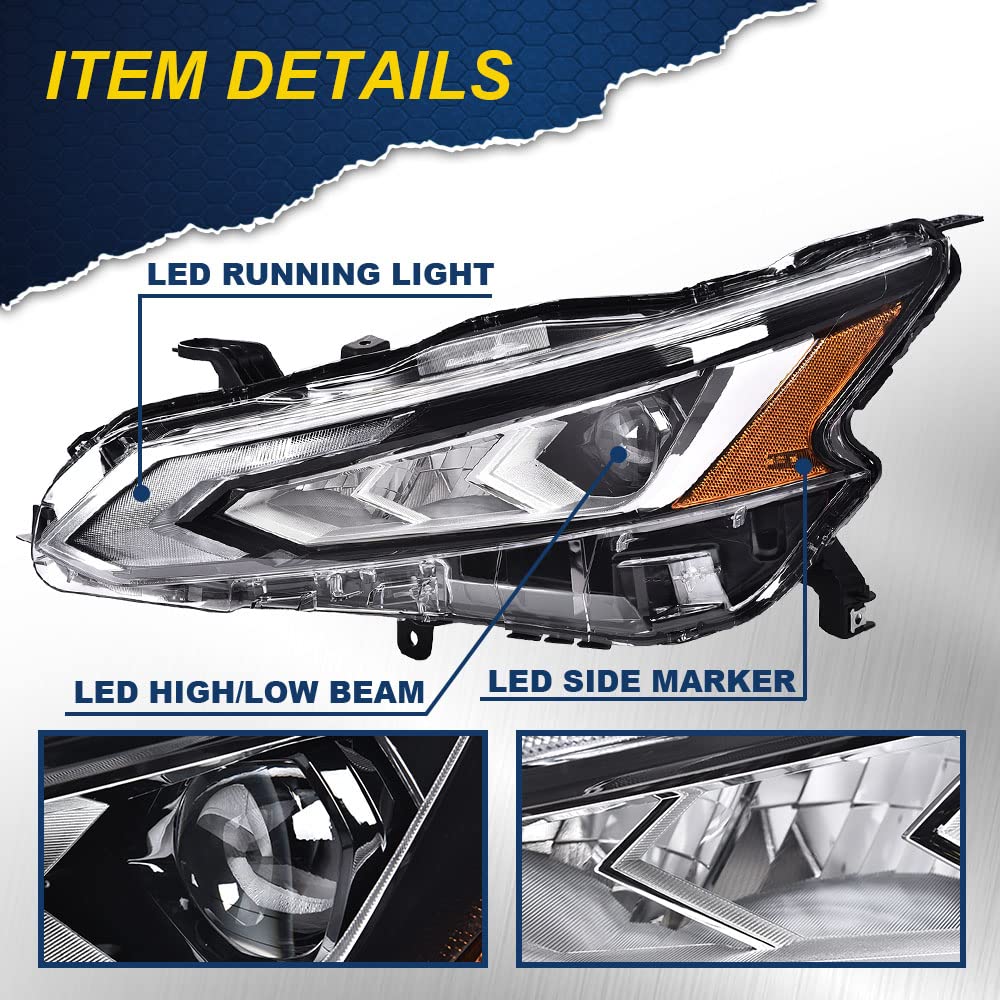 G-PLUS LED DRL Headlights, Compatible with 2016 2017 2018 Nissan Altima Left Bumper Headlamp, Clear Lens Black Housing Amber Reflector Bumper Headlamps