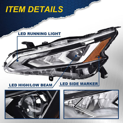 G-PLUS LED DRL Headlights, Compatible with 2016 2017 2018 Nissan Altima Left Bumper Headlamp, Clear Lens Black Housing Amber Reflector Bumper Headlamps