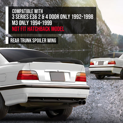 G-PLUS Rear Trunk Spoiler Wing Compatible with BMW 3 Series E36 2 & 4 Door Only 1992-1998, Fit BMW M3 Only 1994-1999, Not Fit Hatchback Model Gloss Black