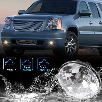G-PLUS Bumper Fog Lights w/Bulbs Compatible With GMC Acadia Yukon Pontiac 2007-2014 /Fit Chevy Avalanche Camaro Suburban Tahoe, Driving Lamps Pair,Clear Lens Black Housing 15839896, GM2590104