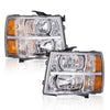G-PLUS Headlights Assembly Fit Chevy Silverado 1500 2007-2013, Fit Chevy Silverado 2500 3500 & HD 2007-2014, Left & Right Headlamps Clear Lens Chrome Housing Amber Reflector, faros delanteros