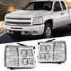 G-PLUS LED Tube Dual Projector Headlights Assembly,Fit Chevy Silverado 1500 2007-2013/Fit Silverado 2500 3500 & HD 2007-2014,Clear Lens Chrome Housing Clear Reflector,faros delanteros