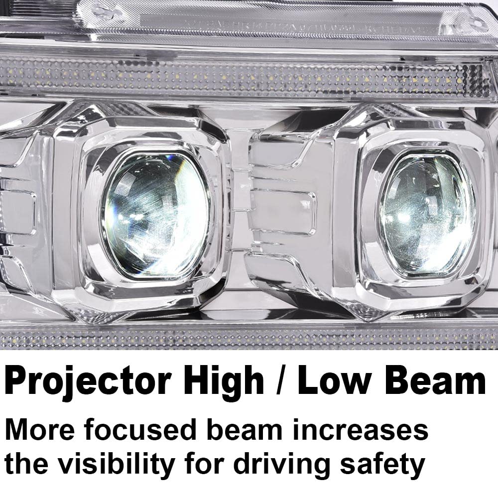 G-PLUS LED Tube Dual Projector Headlights, Compatible with 2007-2014 Chevy Tahoe/Suburban Bumper Headlamps Assembly, Clear Lens Chrome Housing Amber Reflector,faros delanteros