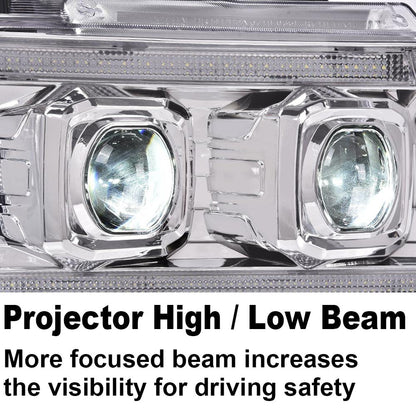 G-PLUS LED Tube Dual Projector Headlights, Compatible with 2007-2014 Chevy Tahoe/Suburban Bumper Headlamps Assembly, Clear Lens Chrome Housing Amber Reflector,faros delanteros