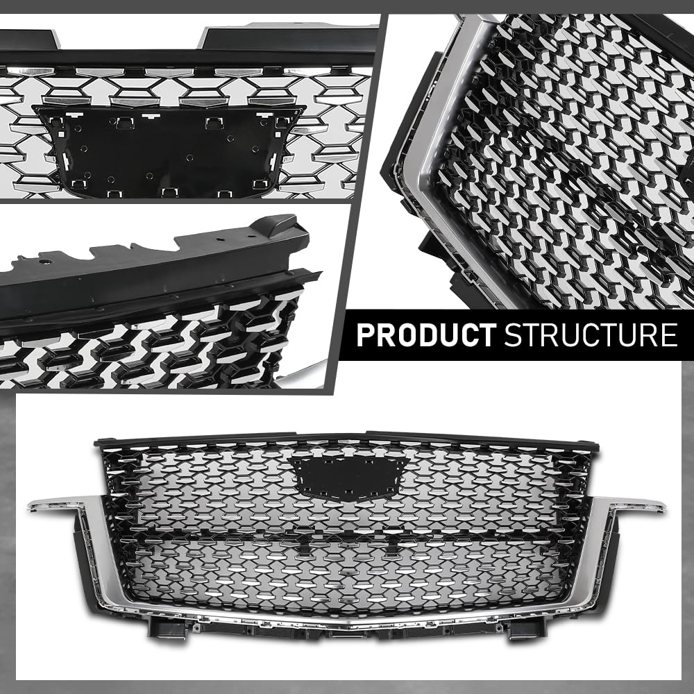 G-PLUS Bumper Grille Front Compatible with Cadillac Escalade 2021-2023 84699839 Chrome Black Plastic