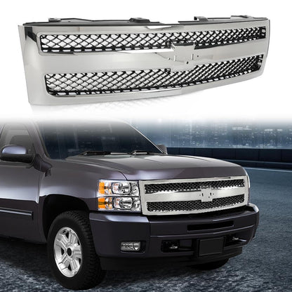 G-PLUS Chrome Truck Grill Compatible with Chevy Silverado 1500 Hybrid 2009-2013/Fit Silverado 1500 XFE 2010-2013/Fit Silverado 1500 LS LT LTZ WT 2007-2013 25810707 19303978 Front Bumper Grille Insert