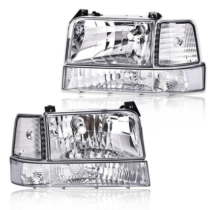 G-PLUS Headlights Fit 1992-1996 Bronco/1992-1996 Ford F150 F250 F350 Super Duty,97 9th Old Body Style Headlamps w/Corner Signal Clear Lens Chrome Housing Clear Reflector,faros delanteros