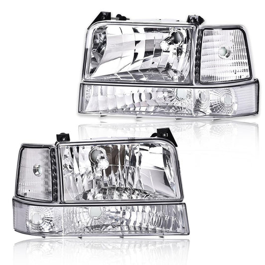 G-PLUS Headlights Fit 1992-1996 Bronco/1992-1996 Ford F150 F250 F350 Super Duty,97 9th Old Body Style Headlamps w/Corner Signal Clear Lens Chrome Housing Clear Reflector,faros delanteros