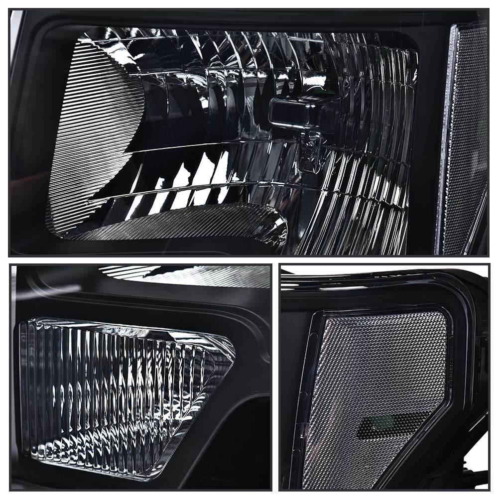 G-PLUS Headlights Assembly Compatible with Ford F150 2009-2014 Pair Left & Right Headlamps Assembly, Smoky Lens Black Housing Clear Reflector, faros delanteros, DL3Z13008A DL3Z13008B