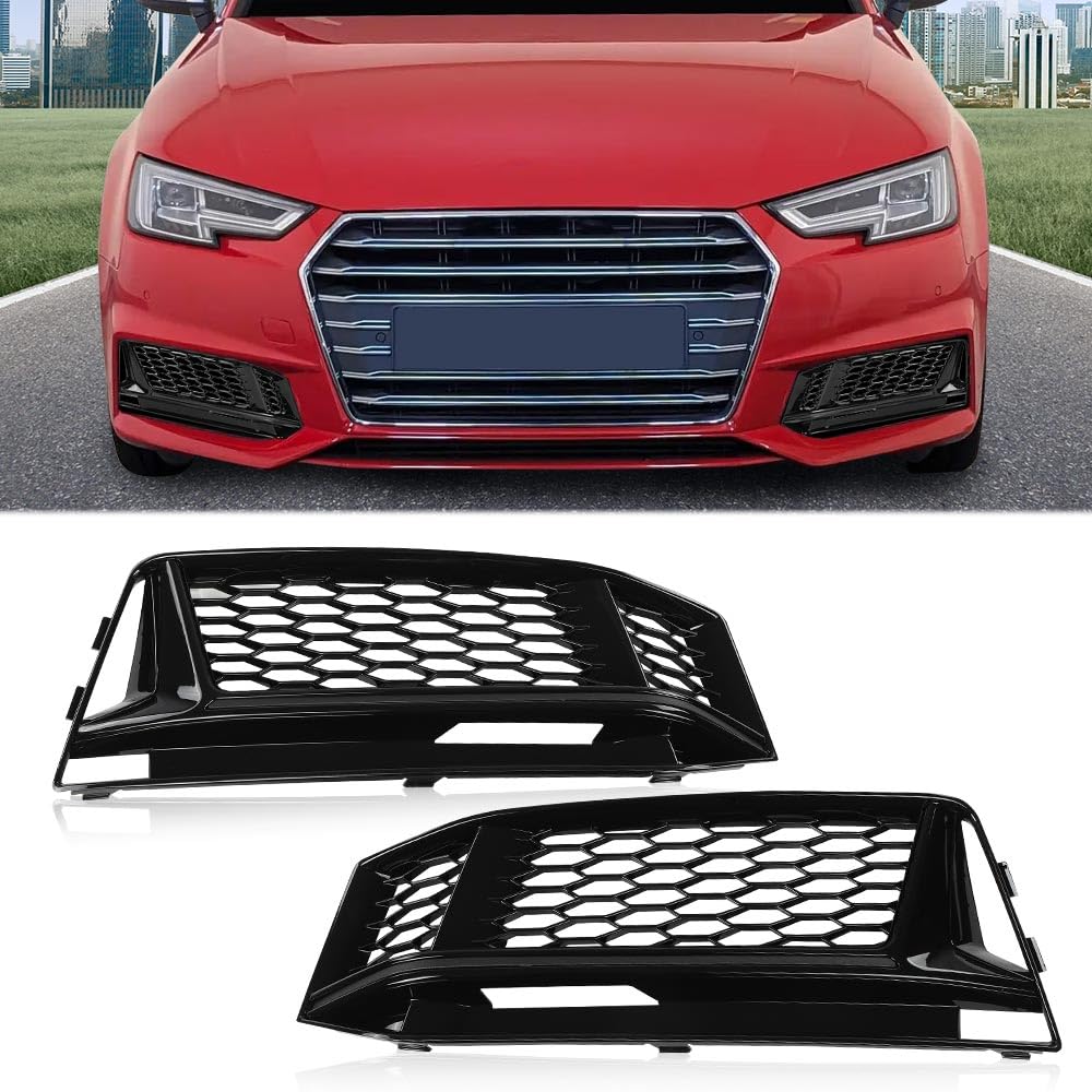 G-PLUS Front Bumper Fog Light Lamp Cover Grille Driver and Passenger Side Compatible with Audi A5 S-Line / S5 B8 RS5 2008-2012,NOT fit A5 Standard Bumper 8T0807682D 8T0807681B Honeycomb Style