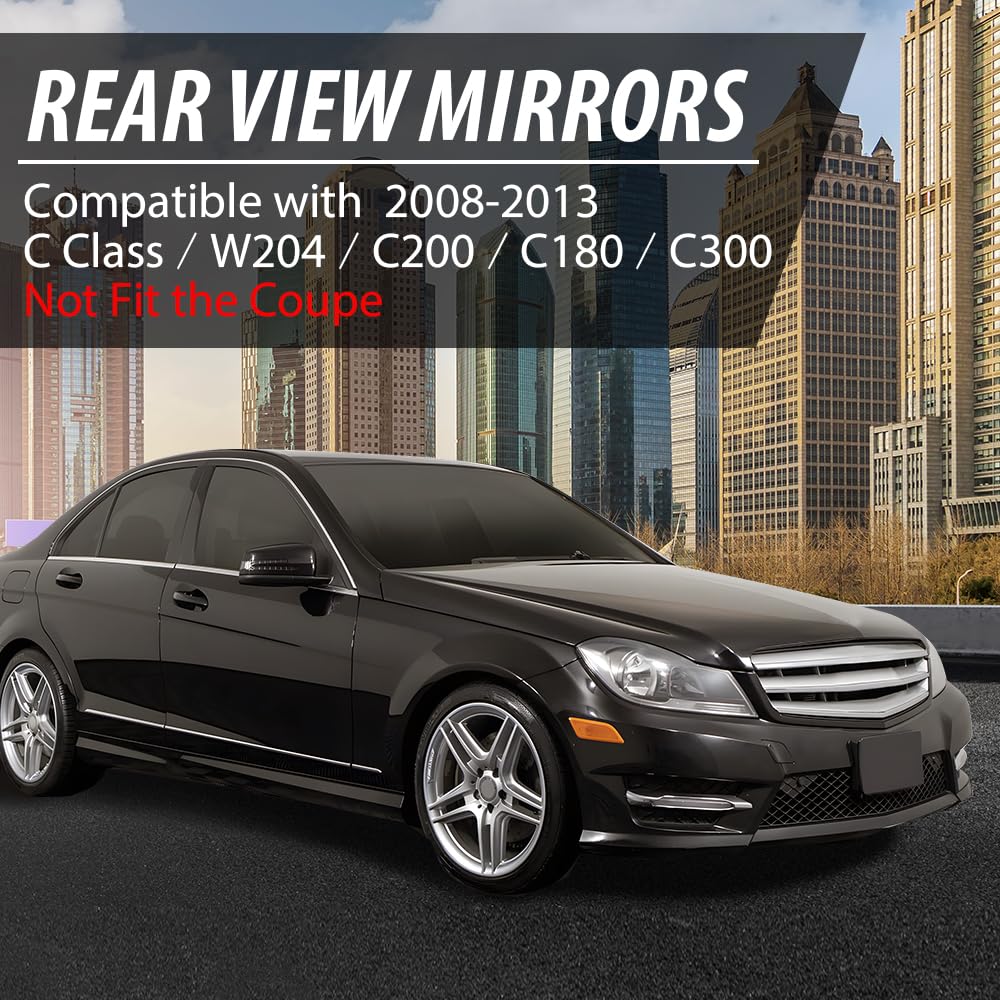 G-PLUS Rear View Mirror Driver and Passenger Side Compatible with Benz C Class W204 C200 C180 C300 2008-2013/Not Fit the Coupe 2048106376 2048106476 Glossy Black