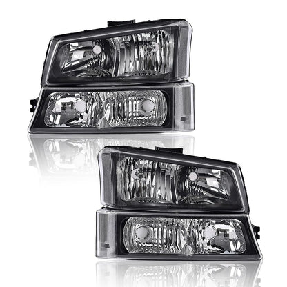 G-PLUS Headlights Compatible with Chevy Avalanche 1500 2500/Fit Chevy Silverado 1500 2500 3500 2003-2006,Clear Lens Black Housing Clear ReflectorBumper Headlamps,faros delanteros