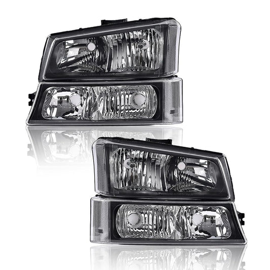 G-PLUS Headlights Compatible with Chevy Avalanche 1500 2500/Fit Chevy Silverado 1500 2500 3500 2003-2006,Clear Lens Black Housing Clear ReflectorBumper Headlamps,faros delanteros