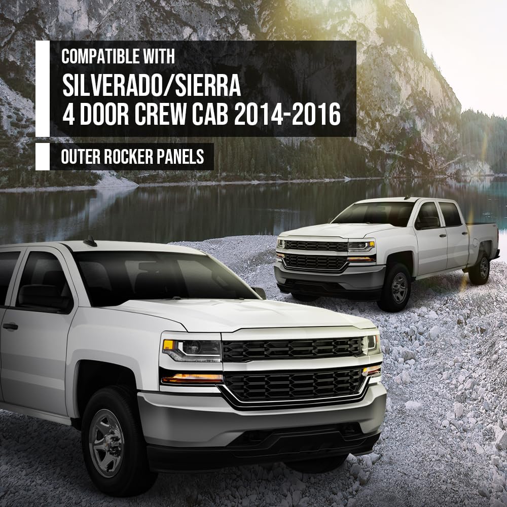 G-PLUS Rocker Panel Driver and Passenger Side Pair Compatible with Chevy Silverado GMC Sierra Pickup Truck Crew Cab 2014 2015 2016 Silver