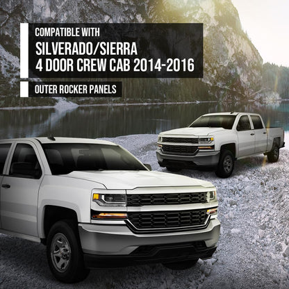 G-PLUS Rocker Panel Driver and Passenger Side Pair Compatible with Chevy Silverado GMC Sierra Pickup Truck Crew Cab 2014 2015 2016 Silver