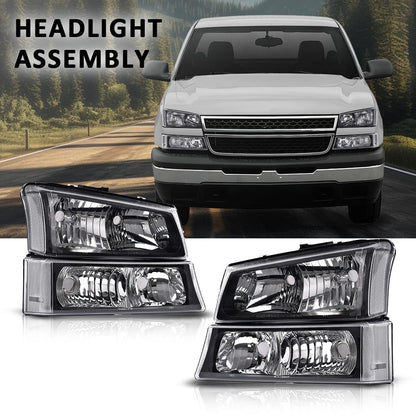 G-PLUS Headlights Compatible with Chevy Avalanche 1500 2500/Fit Chevy Silverado 1500 2500 3500 2003-2006,Clear Lens Black Housing Clear ReflectorBumper Headlamps,faros delanteros