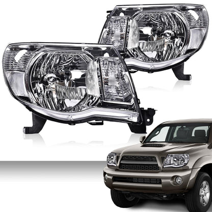 G-PLUS Headlights Assembly, Compatible with Toyota Tacoma 2005 2006 2007 2008 2009 2010 2011,Bumper Headlamps,Clear lens Chrome Housing Amber Reflector,Left Driver & Right Passenger faros delanteros