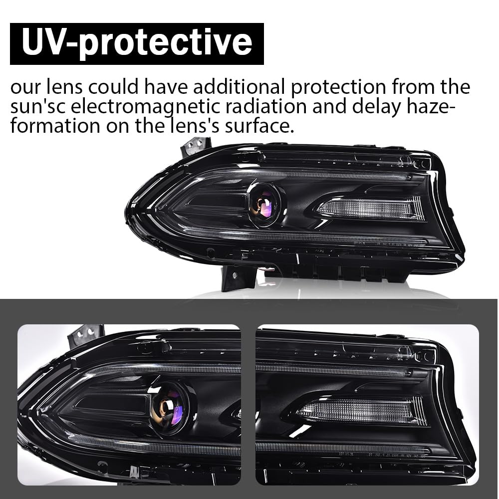G-PLUS Headlight Fit for Dodge Charger 2015-2021, Right Passenger Bumper Headlamps,Clear Lens Black Housing Amber Reflector, CH2503270,faros delanteros