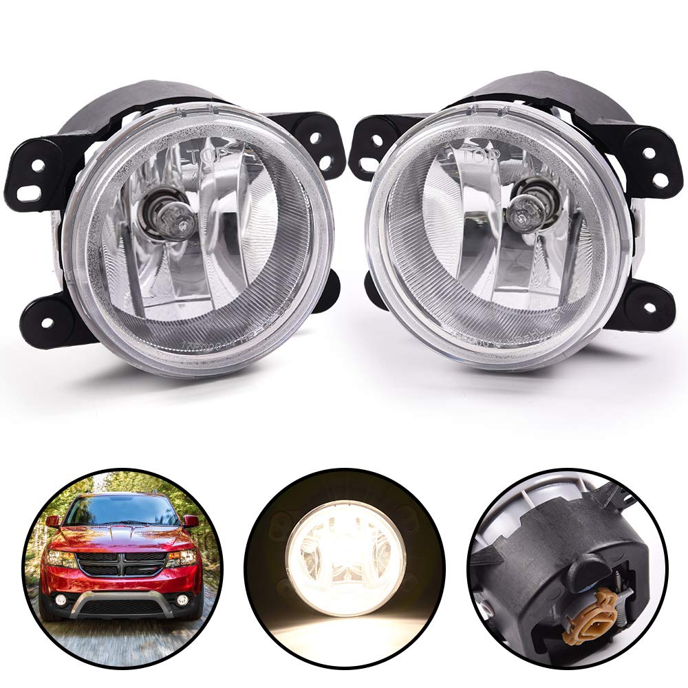 Compatible For Dodge Charger/Journey |Compatible for Jeep Grand Cherokee/Compatible for Cherokee Clear Lens Driving Fog Lamp Fog Light Assembly Driver Left/Passenger Right Side CH2594103 5182026AA
