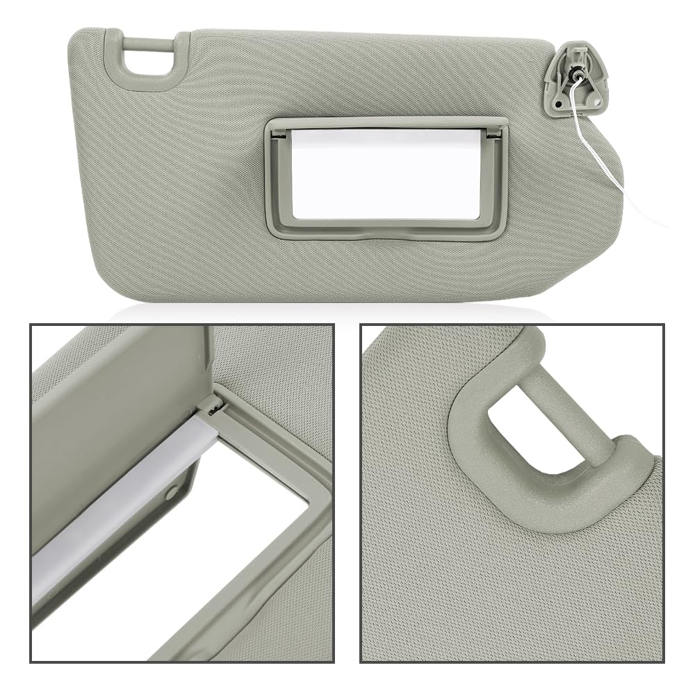 G-PLUS Gray Right Side Sun Visor with with Lights and Mirror Compatible with 2013-2018 Nissan Pathfinder (Platinum, SL, SV)/ 2014-2017 Infiniti QX60 96400-9PB0A
