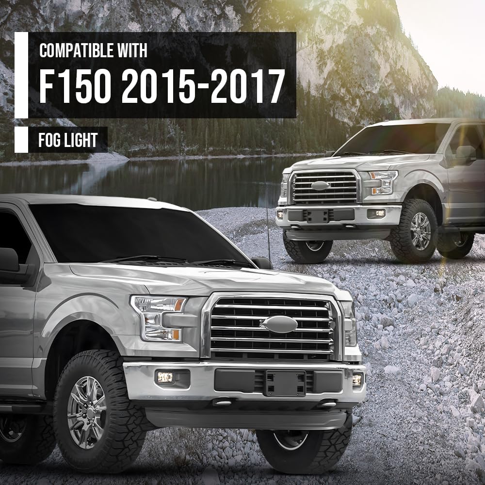 G-PLUS Clear Lens Front Bumper Fog Light Assembly Compatible with Ford F150 2015 2016 2017 Driving Fog Lamps w/ H10 Halogen Bulbs FL3Z15201B FO2592235
