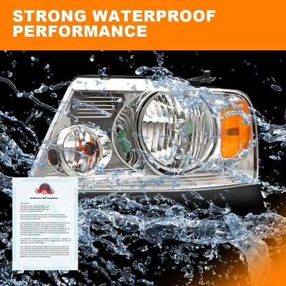 G-PLUS Headlights Assembly, Compatible with 2004-2008 Ford F150/ 2006-2008 Lincoln Mark Lt(NOT Compatible with 2004 F150 Heritage/Flareside Beds Models), Clear lens Chrome Housing Amber Reflector