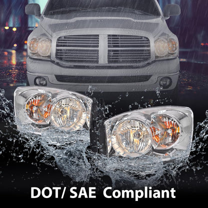 G-PLUS Headlights w/Bulbs Compatible with Dodge Ram 1500 2006-2008/Fit Dodge Ram 2500 3500 2006-2009,Clear Lens Chrome Housing Clear Reflector Left & Right Bumper Headlamps Assembly