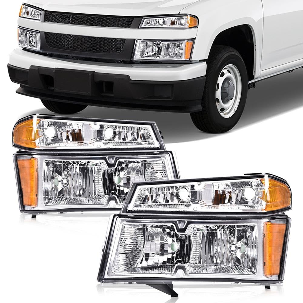 G-PLUS Headlights Assembly Front Headlamp Fit Chevy Colorado/GMC Canyon 2004-2012 19328954,19328955 Clear Lens Chrome Housing Amber Reflector,faros delanteros