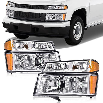 G-PLUS Headlights Assembly Front Headlamp Fit Chevy Colorado/GMC Canyon 2004-2012 19328954,19328955 Clear Lens Chrome Housing Amber Reflector,faros delanteros