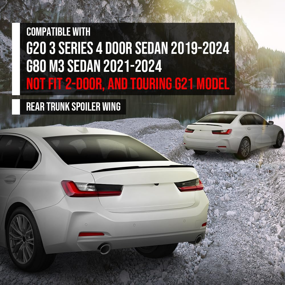 G-PLUS Rear Trunk Spoiler Wing Compatible with BMW G20 3 Series 4 Door Sedan 2019 2020 2021 2022 2023 2024, Fit BMW G80 M3 2021 2022 2023 2024, Not Fit 2-Door and Touring G21 Model Gloss Black