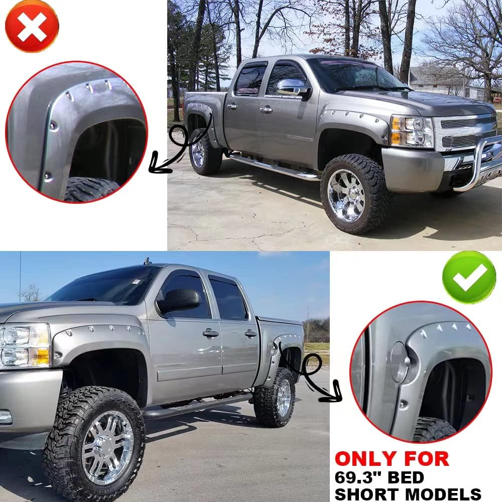 G-PLUS Fender Flares, Compatible with Chevy Silverado 1500 2007-2013 Fleetside 69.3" Short Bed Crew Cab (Only Fit 2007 Silverado New Body Style, Not Fit GMC models) Textured Protector Cover