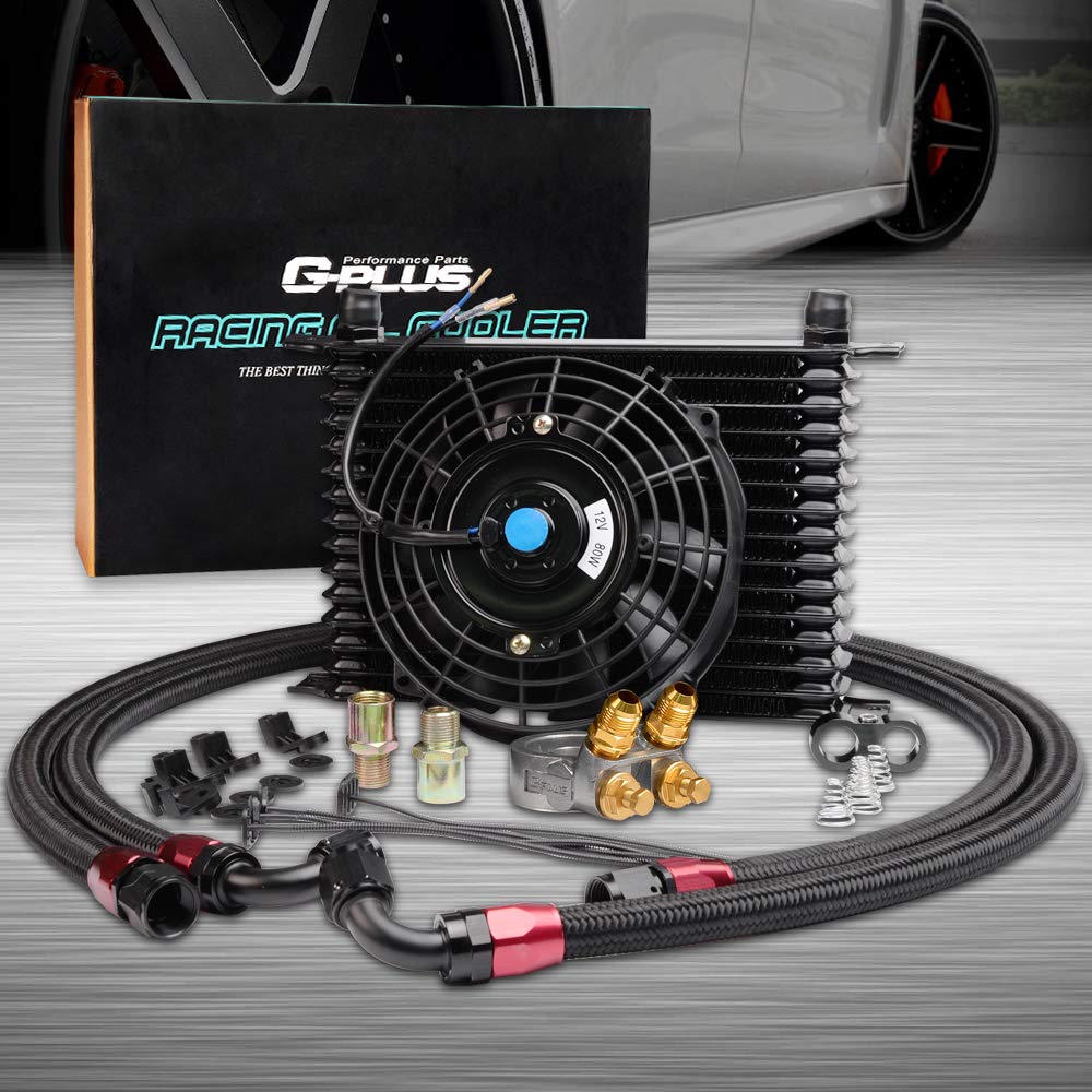 Universal 15 ROW AN10 Thermostat Adaptor Engine Transmission Oil Cooler Kit + 7" Engine Cooling Fan
