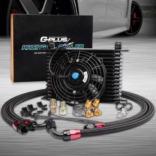 Universal 15 ROW AN10 Thermostat Adaptor Engine Transmission Oil Cooler Kit + 7" Engine Cooling Fan