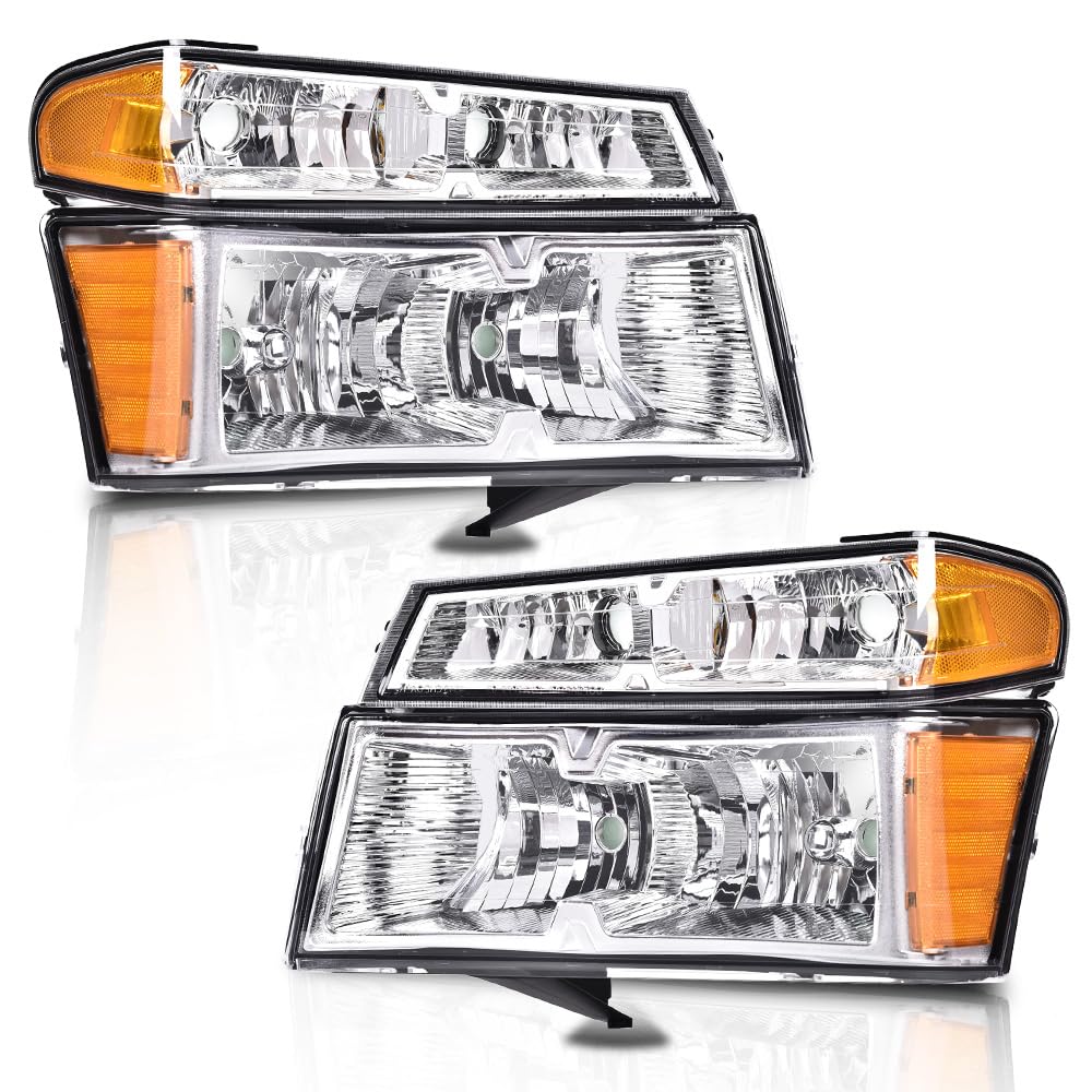 G-PLUS Headlights Assembly Front Headlamp Fit Chevy Colorado/GMC Canyon 2004-2012 19328954,19328955 Clear Lens Chrome Housing Amber Reflector,faros delanteros