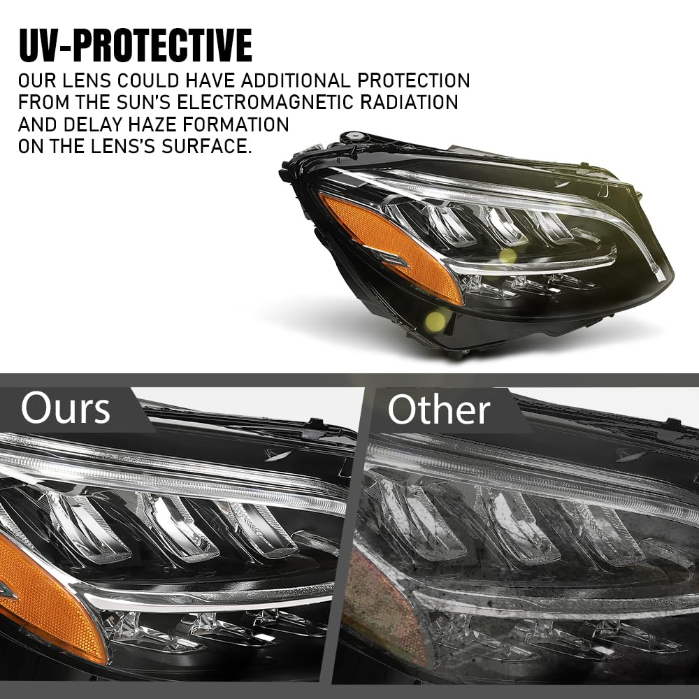 G-PLUS LED Headlight Right Passenger Compatible with Benz C300 C43 W205 2019 2020 2021 2059066004, 2059066104 Black