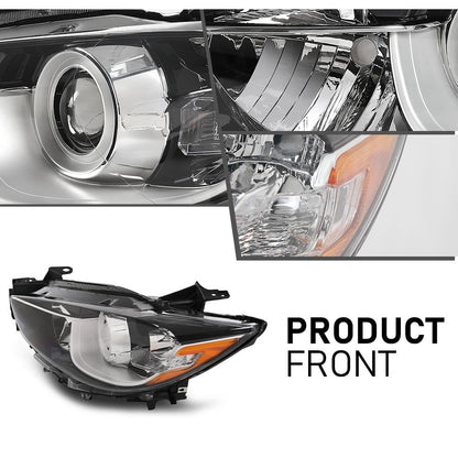 G-PLUS Projector Headlight Assembly,Fit Mazda CX-5 4-Door Sport Utility 2013-2016,Not Fit Factory HID/Xenon,Headlamps,faros delanteros Clear Lens Chrome Houisng Amber Reflector Left Driver