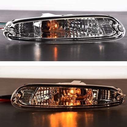 G-PLUS Front Bumper Signal Lights Compatible With 1990-1997 Mazda MX-5 Miata,Driver & Passenger Side Bumper Mounted Marker Signal Parking Light (Clear lens Chrome Housing Amber Reflector)