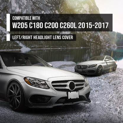 G-PLUS Headlight Lens Cover Compatible with Benz C-Class W205 C180 C200 C260L 2015 2016 2017 Left & Right Side A2059067303, A2059067403 Front Headlamp Lens Cover Clear