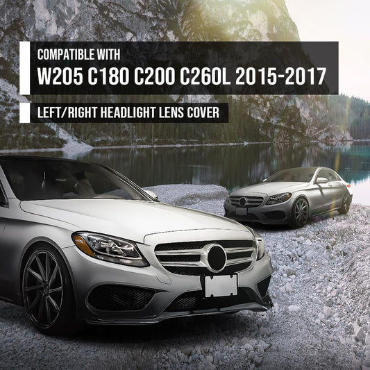 G-PLUS Headlight Lens Cover Compatible with Benz C-Class W205 C180 C200 C260L 2015 2016 2017 Left & Right Side A2059067303, A2059067403 Front Headlamp Lens Cover Clear