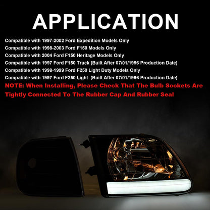 G-PLUS LED DRL Headlights & Corner Parking Lights Compatible with Ford Expedition 1997-2002/Fit Ford F150 1998-2003 Bumper Headlamps Left & Right Clear Lens Chrome Housing Clear Reflector
