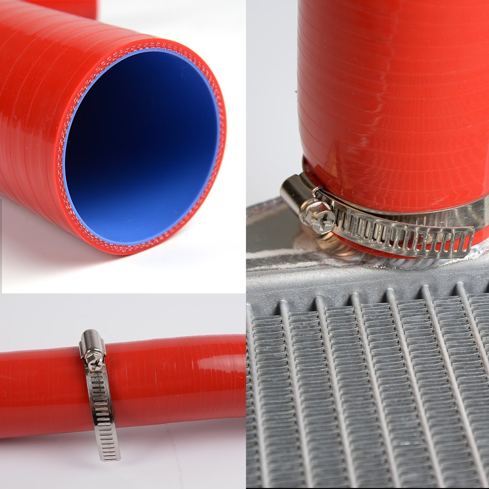 G-PLUS Silicone Radiator Coolant Hose Kit Clamps Compatible With Subaru Impreza GDA/GDB WRX/STi EJ207 2002-2007 Red