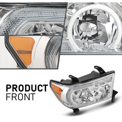 G-PLUS LED Headlights Halogen Headlamps Compatible with Toyota Tundra 2007-2013,Fit Toyota Sequoia 2008-2017 Clear Lens Chrome Housing Amber Reflector,faros delanteros
